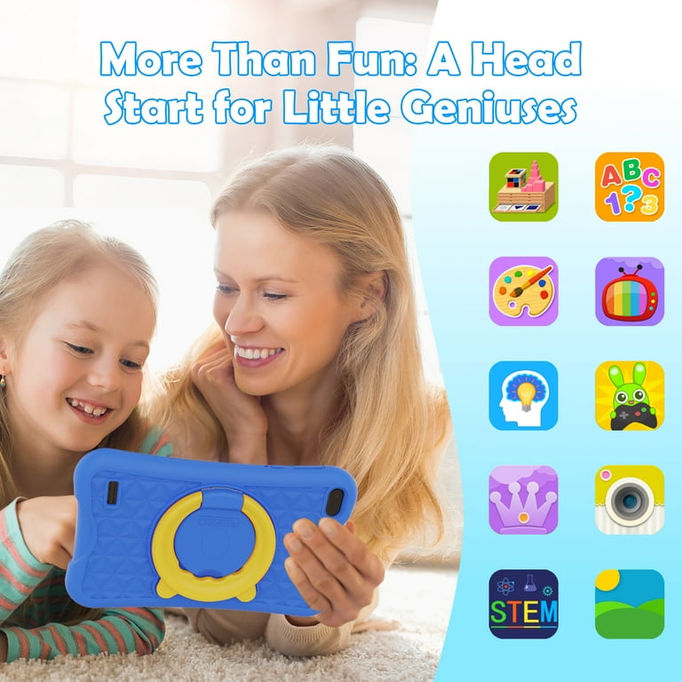 PRITOM Kindertablet, 10 inch, Android 10.3G, Child Lock, wifi tablet voor kinderen, 6000 mAh, Quad Core-processor, 2 GB RAM, 64 GB ROM, HD IPS-scherm, tablet voor kinderen, met hoes (blauw
