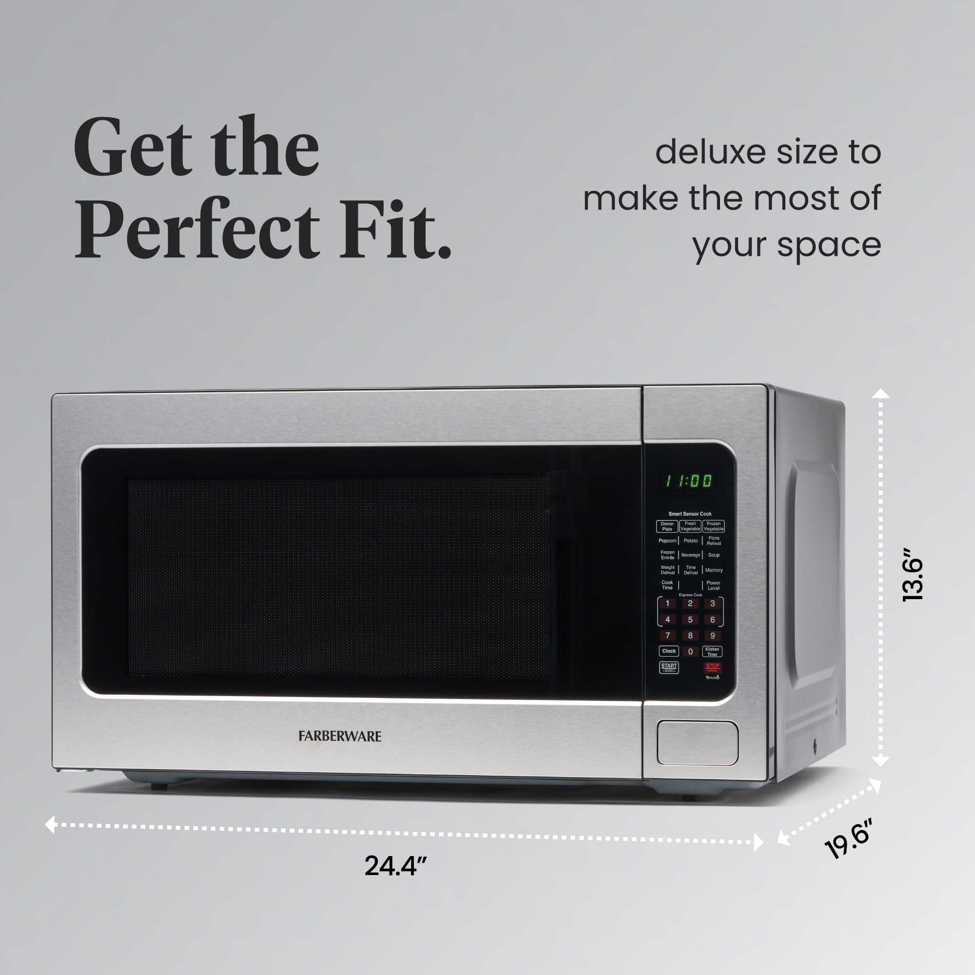 Farberware 2.2 cu ft Microwave Oven, 1100W Compact Microwave Oven with Smart Sensor, Stainless Steel