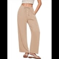 thumbnail image 3 of Pantalones de y Algodón para Mujer, Informales, de Verano, para Playa, con Cordón, Holgados, de Pierna y Bolsillos. Color Almendra XXL, 3 of 10