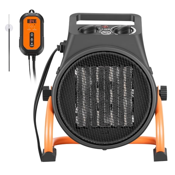KFFKFF 1500W Electric Greenhouse Heater with Thermostat, Adjustable Fan, Dual Heat Settings, 15° Tilt Angle, Overheat Protection, Ideal for Grow Tents, Greenhouses, Flower Rooms, and Home Offices