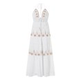 thumbnail image 5 of Douhoow Boho Flowy Long Dress for Women Flower Embroidery Dress Halter Neck Backless Swing Dresses, 5 of 9