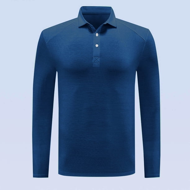 Blusa y camisa de manga larga con cuello vuelto para hombre, color liso, informal, elástica, deportiva, con botones, blusa de manga larga con cuello vuelto para hombre, tops de poliéster para hombre