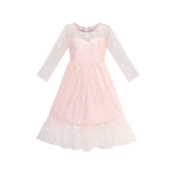 Girls Dress Lace Long Sleeve Maxi Pink Wedding Party 7 Years