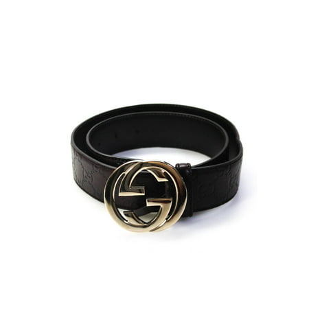 Pre-owned|Gucci Womens Embossed Monogram Leather Belt Dark Brown Size 32