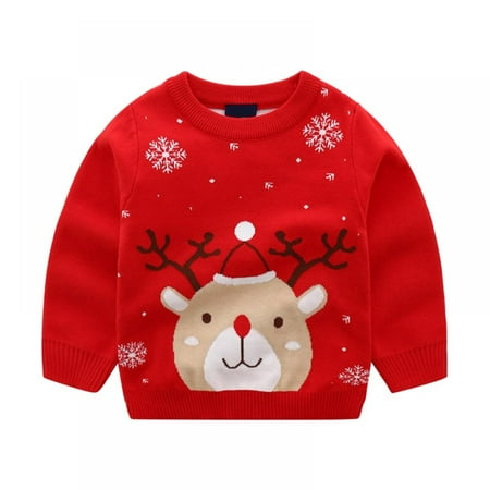 

SweetCandy Autumn New Middle And Children Korean Double-layer Sweater Christmas Costume Fawn Jacquard Pullover (2060)