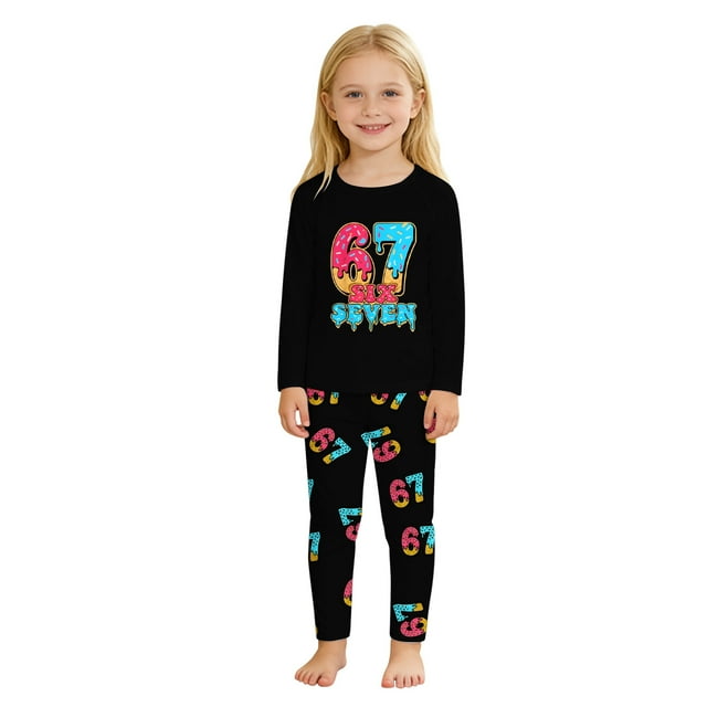 SgJHXb Pyjama à Manches Longues pour Filles avec Col Rond et Manches Raglan pour une Nuit Confortable, Vêtements de Nuit pour Filles Tailles 3-4 Ans
