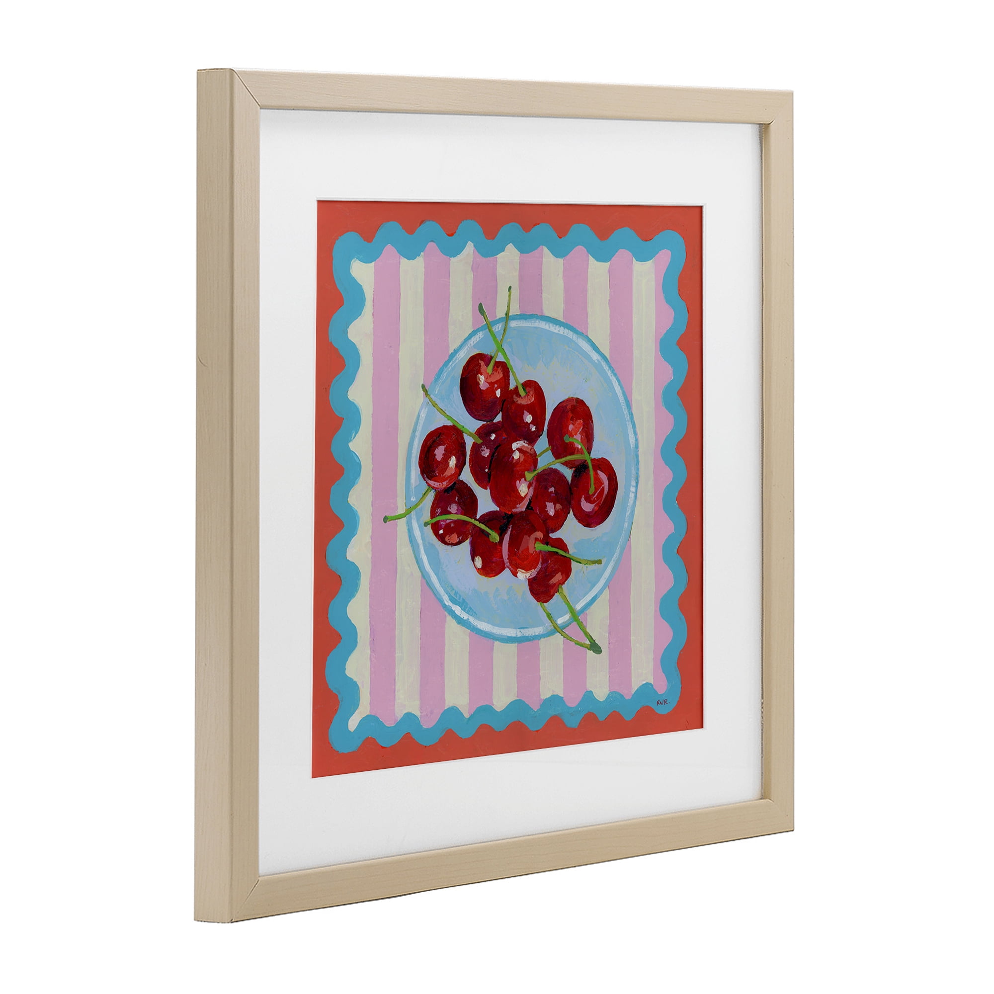 Stupell Industries Red Cherries over Pink Stripes Birch Framed Print Under Glass, design by Rachael Reese