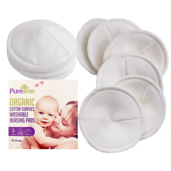 Organic Cotton Washable Nursing Pads - PureTree Reusable Breastfeeding Pads 4.5" Diameter (Pack of 10)