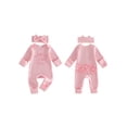 thumbnail image 2 of BemeyourBBs Newborn Baby Girls Mother's Day Father's Day Outfit Infant Baby Girls Spring Fall Winter Clothes Waffled Romper I Love Mom Dad Letter Bow  Sleeves Jumpsuits and Cute Headband Set, 2 of 9