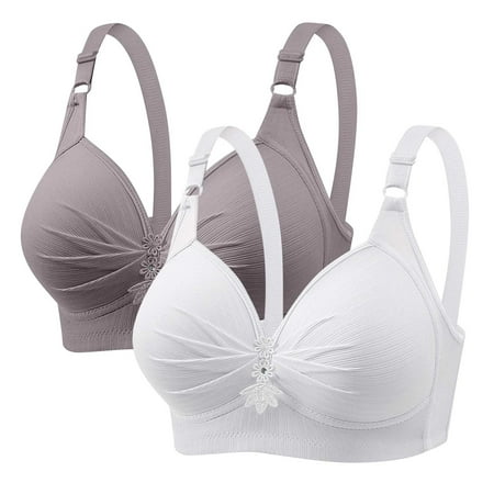 Ndbuld Plus Size 2 PCS Women s Full Cup Soft Sleep Bra without Steel Circle Printed Gathering Plus Size Everyday Bra Lingerie without Steel Circle Autumn Special Clearance! XS-4XL XXXL