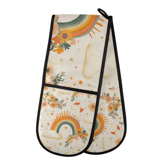 Yayeee Double Oven Mitt Kitchen Heat Resistant Baking 35" x7" Quilted Glove, Retro Rainbow