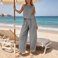 thumbnail image 4 of Lpmadey Women's 2-Piece Gingham Checkered Outfit, Sleeveless Crewneck Tank Top and Wide Leg Pants, Elastic Waist Summer Lounge Set, Vacation Travel, 4 of 6