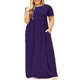 thumbnail image 4 of POSESHE Women's Plus Size Short Sleeve Maxi Dress with Pockets，Tunic Swing T-Shirt Dress, 4 of 6