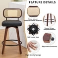 thumbnail image 4 of HUTWIFE Home Adult Rattan Back Faux Leather Upholstered and Walnut Bentwood Leg Bar Stools - Set of 2, Black, 4 of 9