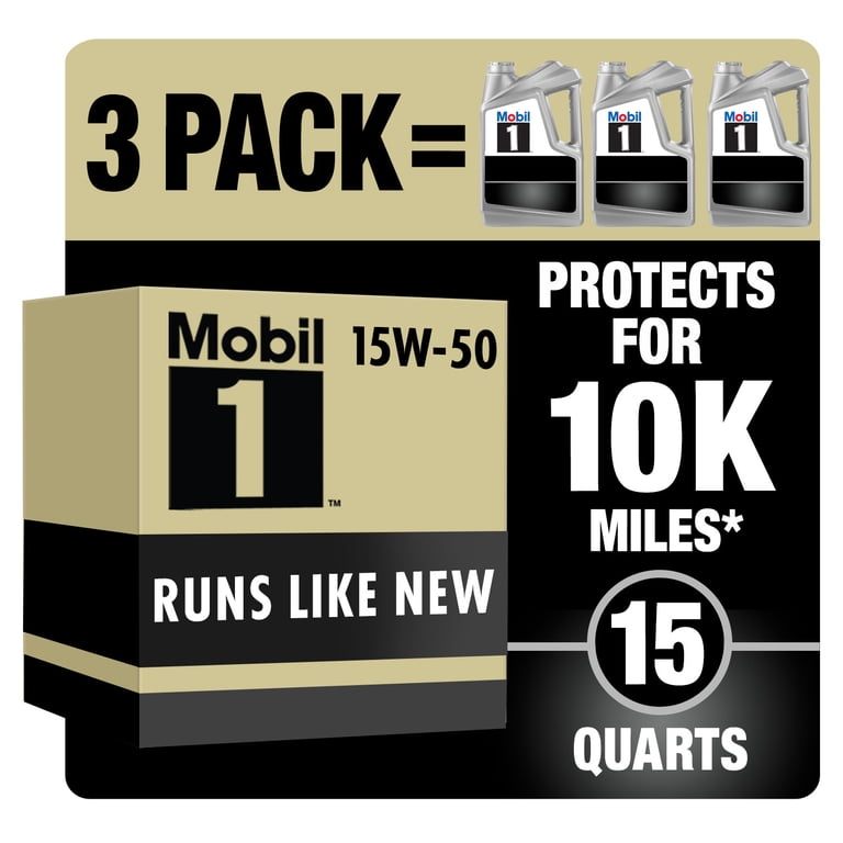 Mobil 1 Advanced Full Synthetic 15W-50 Motor Oil, 5 qt (3 Pack