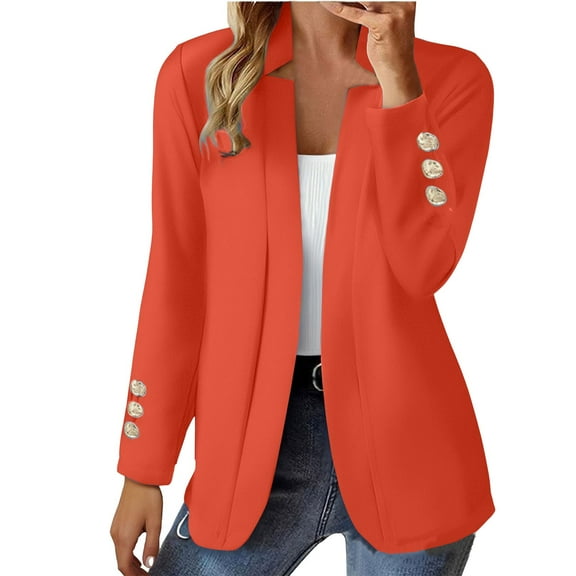 Jxximdong Blazers for Women, Fashion Business Casual Fall Long Sleeve Notch Cardigans Slim Fit Work Cropped Suit Jackets, Women's Coats Orange