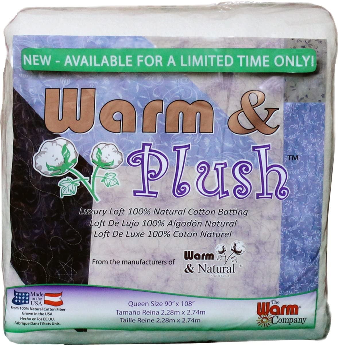 WARM COMPANY 2665 Warm and Plush Cotton Batting, 90 by 108Inch, Queen