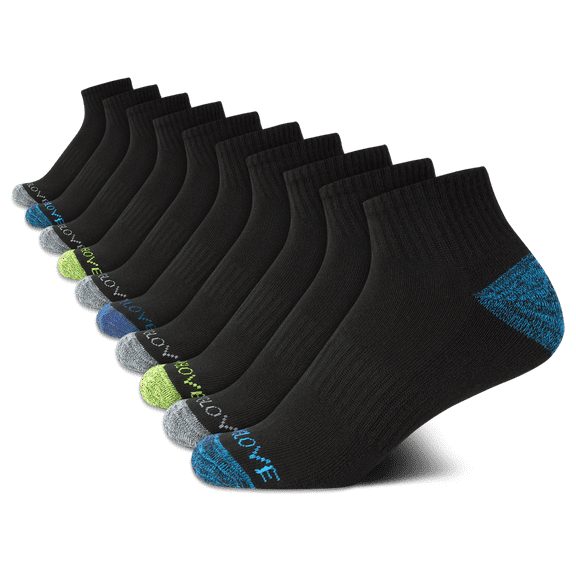 Body Glove Boys' Socks - 10 Pack Performance Cushion Athletic Quarter Cut Socks - Kids Running Socks