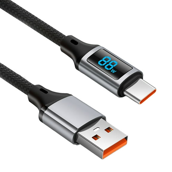 USB To Type C Cable 60W Fast Charging with LED Power Display Nylon Braided Type C Cord for Laptop Phone Tablet