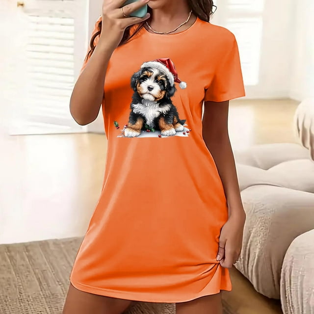 Camisón corto de talla grande para mujer, camisón de manga corta con estampado de pecho a la moda, camisón para mujer