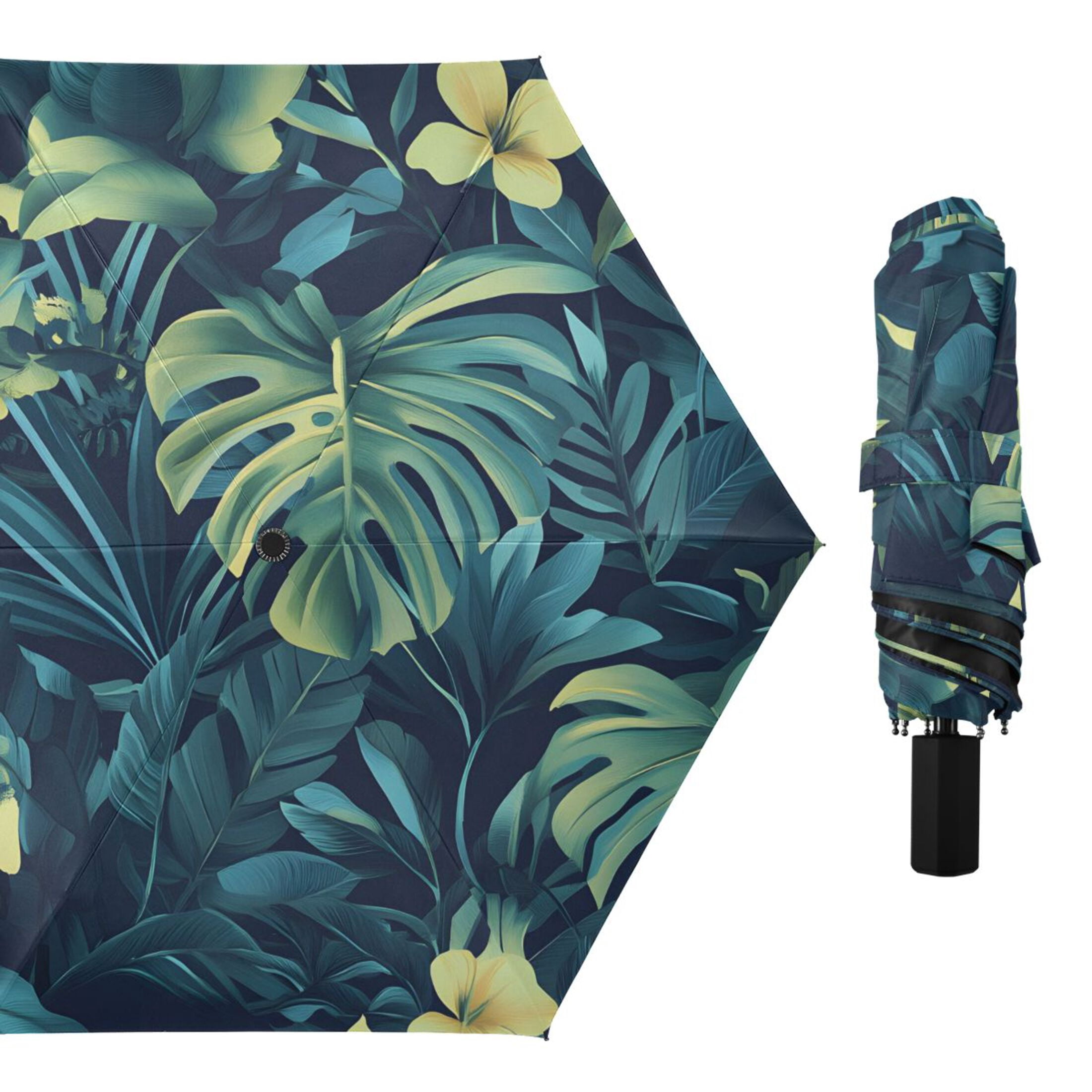 ALAZA Palm Tropical Leaves UPF 50+ Compact Folding Umbrella for Rain Travel Umbrella Packable