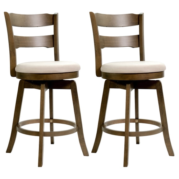 Costway 25” Swivel Counter Barstools Set of 2 with Backrest Upholstered Seat for Pub Island Brown