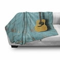 thumbnail image 3 of Rustic Wood Soft Flannel Fleece Throw Blanket, Guitar Leaned Against a Vintage Wall with Weathered Paint, Cozy Plush for Indoor and Outdoor Use, 50" x 60", Pale Brown Pale Teal, by Ambesonne, 3 of 6