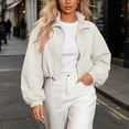 thumbnail image 5 of Husipze Womens Windbreaker Cropped Jackets Lightweight Drawstring Long Sleeve Stand Collar Full Zip Up Hooded Sports Jacket White L, 5 of 8