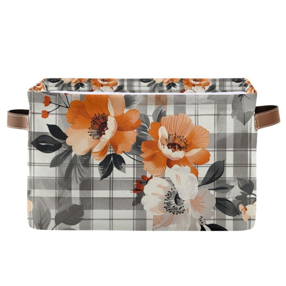 Yayeee Canvas Storage Basket with Handles for Shelves Fabric Bins Closet Organizer, Plaid Floral