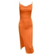 thumbnail image 5 of USSUMA Casual Dresses for Women Women'S Casual Dresses Sleeveless V Neck Casual Solid Color Split Camisole Knit Maxi Dress Lounging Skirt Loose Dress Office Summer Saving Orange Dress Size-L, 5 of 6