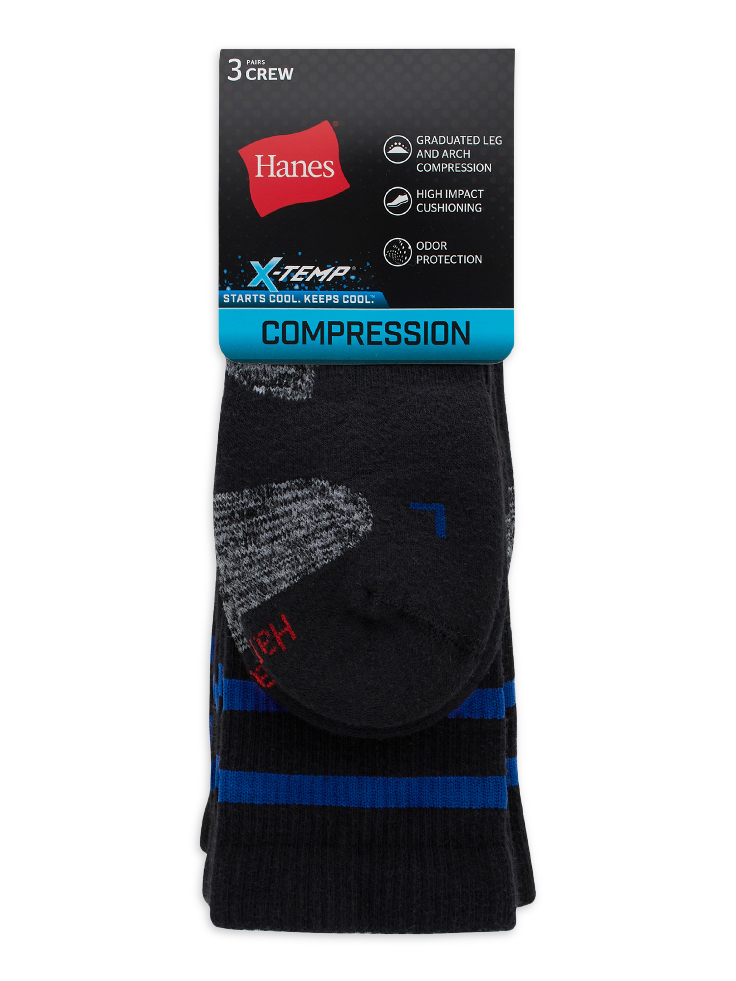 Hanes Men's X-Temp Performance Compression Crew Socks, 3-Pack