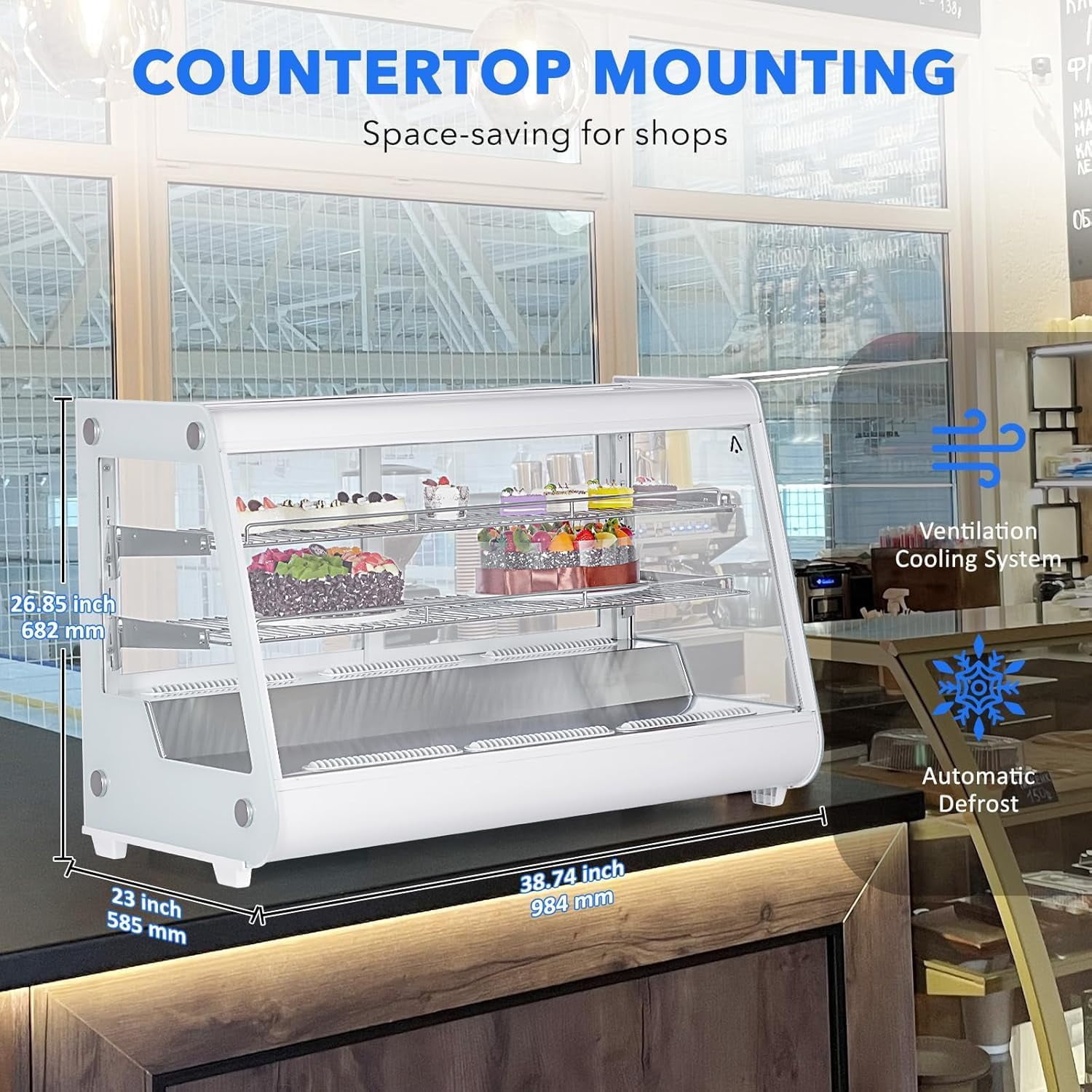 Homhougo Commercial Cake Display Refrigerator 6.5 Cu.Ft/183L Countertop Refrigerated Display Case with Digital Controller, Automatic Defrost, LED Lighting and 2 Adjustable Shelves Fridge for Cafe