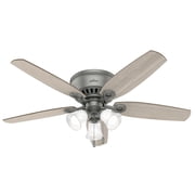 Hunter 52 inch Indoor Ceiling Fan with LED Lights - Ceiling Fan with Pull Chain, For Bedroom, Living Room, or Kitchen, Low Profile Mount, No Remote, 5 Blades - Builder 51113, Matte Silver