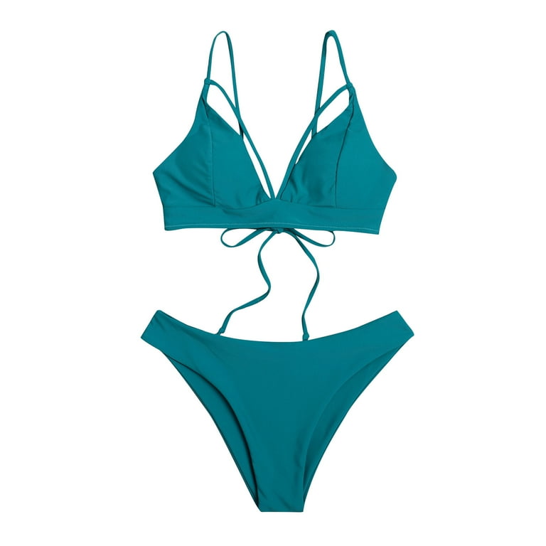 Finelylove Swimsuits For Women Push-Up Cut-Out Bra Style Bikini Green XL 