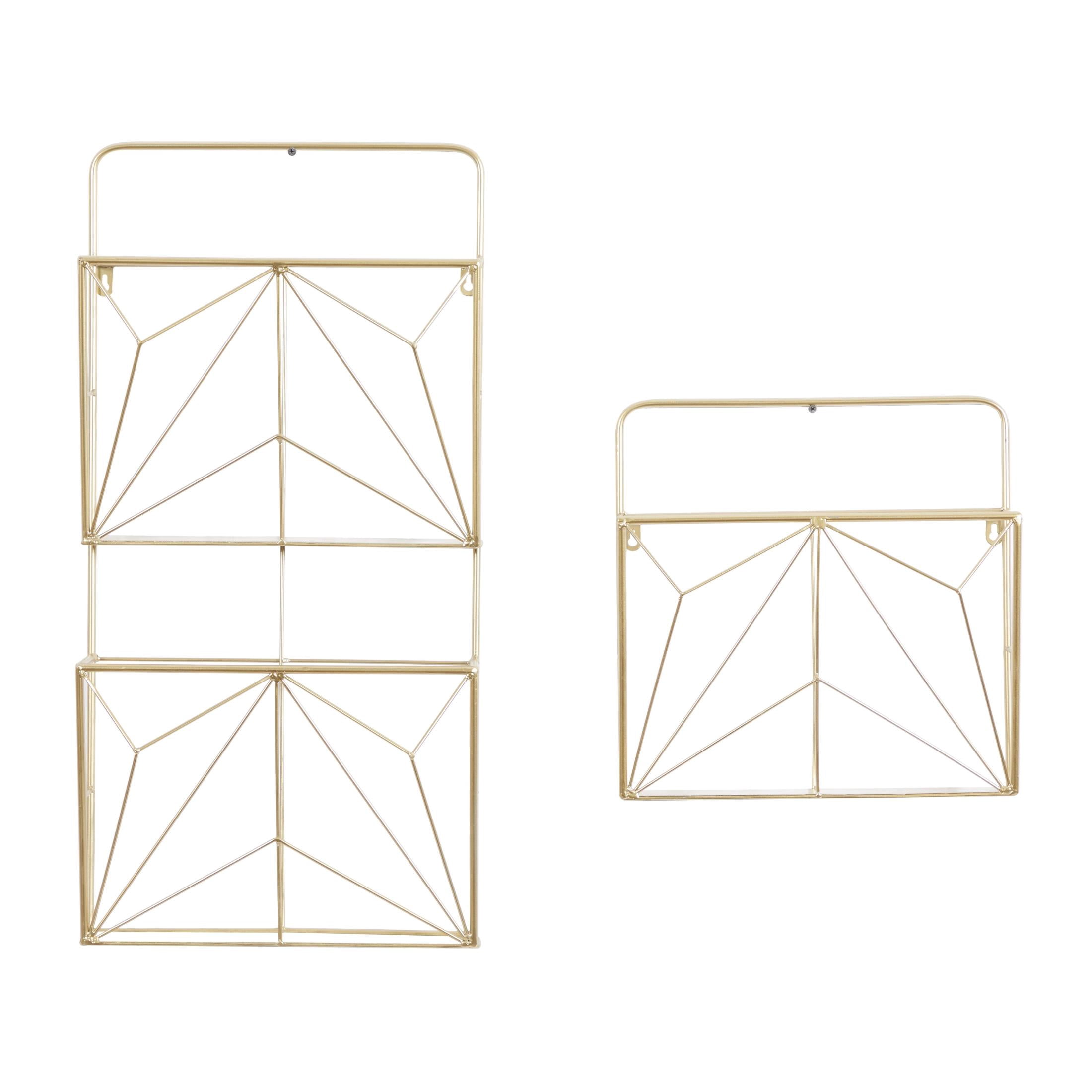 DecMode 15", 30"H 3-Tier Gold Geometric Wall Shelf (2 Count)