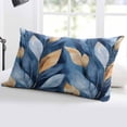 thumbnail image 5 of Modern Leaf Throw Pillow Cover 20 x 26 Inch Decorative Pillow Cover Blue Gold Textured Minimalist Watercolor Lumbar Pillowcase Seasonal Rectangle Cushion Case for Couch Sofa Bed Living Room, 5 of 7
