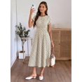 thumbnail image 3 of Womens Multicolor Polka Dot Ruched Waist Short Sleeve A-Line Vacation Dress, 3 of 9
