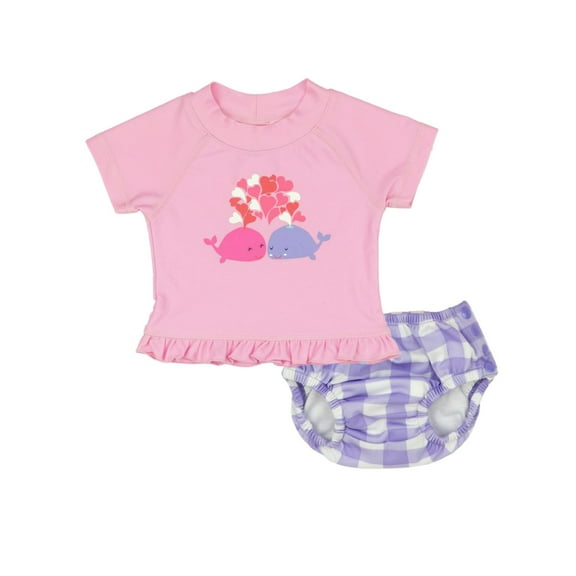 Kiko & Max Infant Girls Whale Swim Suit Rash Guard & Swim Diaper Cover