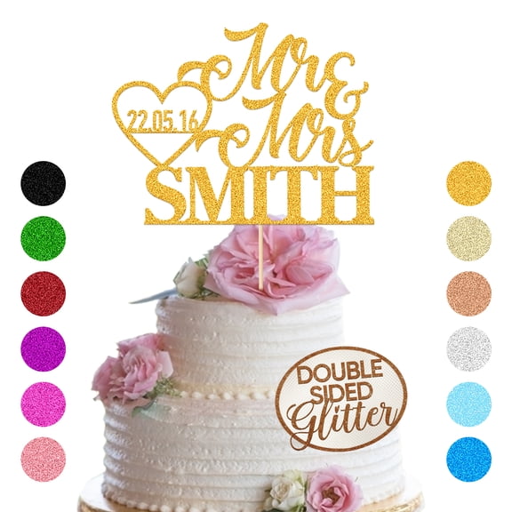 Personalized Wedding Cake Topper, Mr & Mrs Cake Topper, Wedding Anniversary Party Decoration, Multi Colors Double Sided Glitter