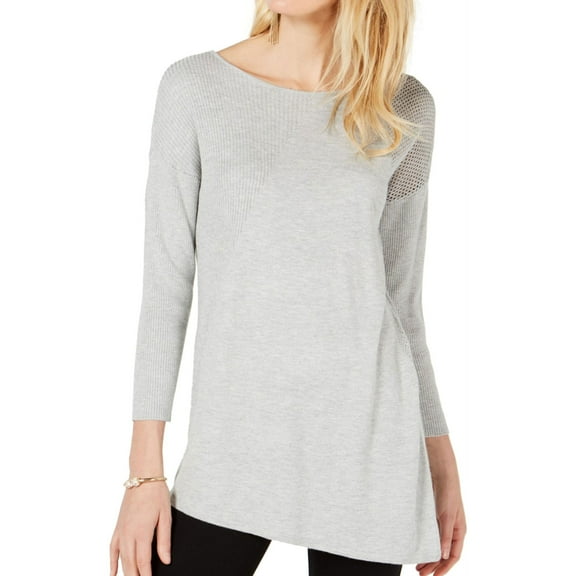 I.N.C Womens Mixed-Knit Pullover Sweater, Grey, X-Large