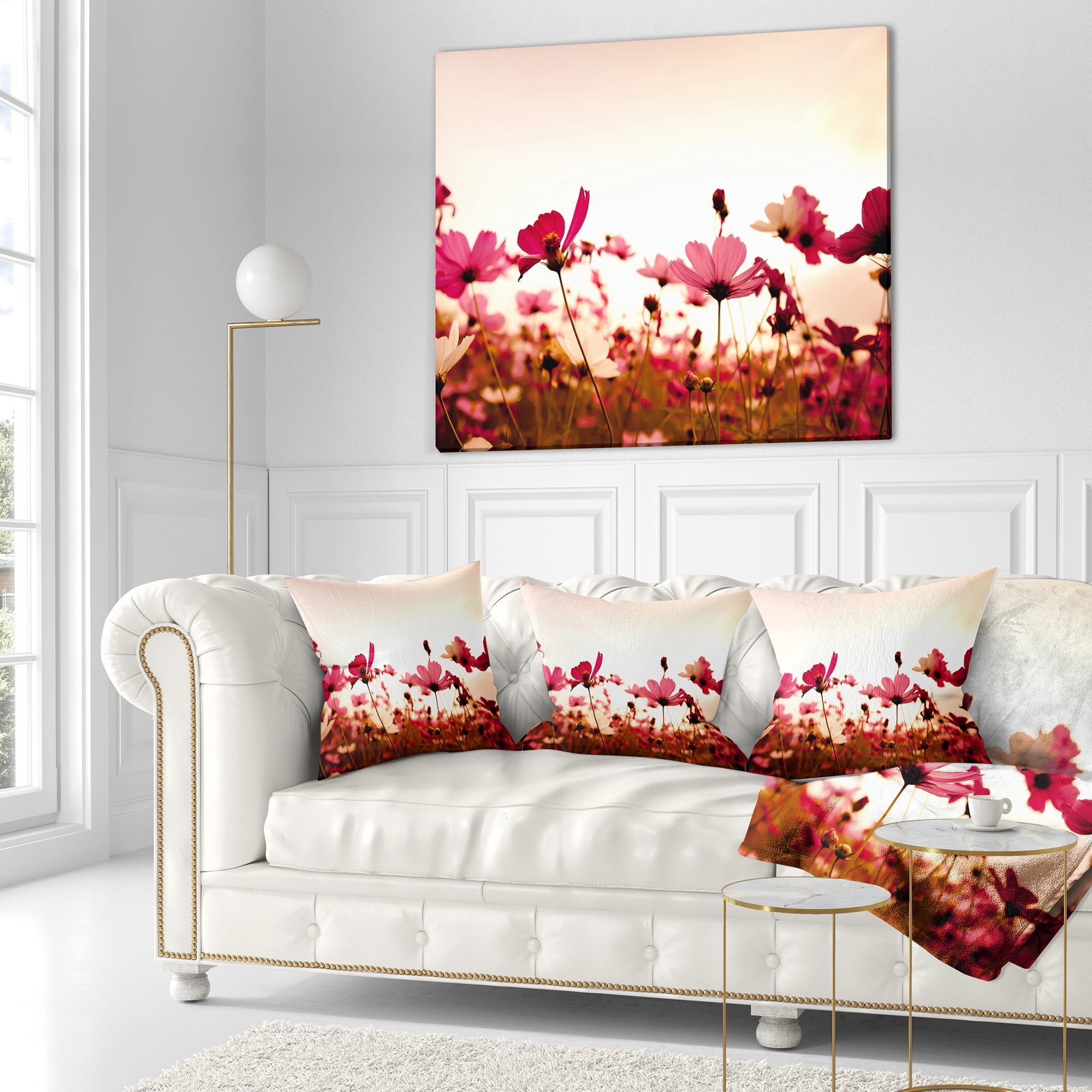 Designart Cosmos Flowers on Pink Background - Floral Throw Pillow - 16x16