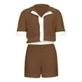 thumbnail image 5 of Shorts Set For Women Knit Color Block Button Down Shirt And High Waist Shorts Tracksuits Jumpsuits Shorts Suits Swimming Suit plus Swimming Wear Women Womens Bathing Suit with Shorts Women plus, 5 of 6