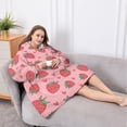thumbnail image 5 of Oversized Wearable Blanket Hoodie,Red Strawberry Plants Fruit Heart Pink Pattern Sherpa Blanket Hoodie with Super Pockets,Super Warm Fuzzy Pullover for Women & Men, 5 of 6
