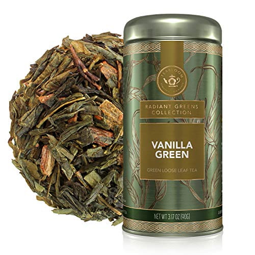 Teabloom Organic Green Tea, Vanilla Green Loose Leaf Tea, Natural Ingredients, Kosher Certified, Fresh Whole Leaf Blend in Reusable Gift Canister, 3.17 oz/90 g Canister Makes 35-50 Cups