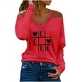 thumbnail image 1 of Pompotops Blouse Décontractée Imprimée Sexy à Manches Longues Col en V Épaules Dénudées T-Shirt, 1 of 4