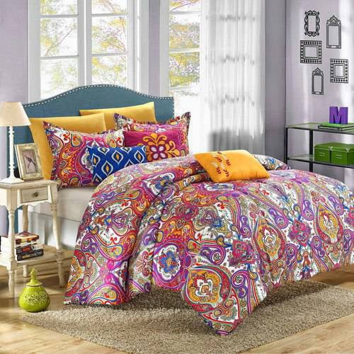 Comforter Set 7 Pc Bedding Paisley Print Cotton Multi Color Decorative Pillows 