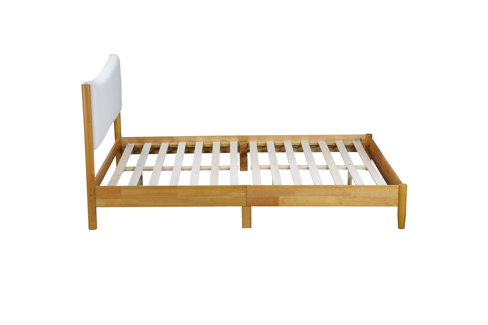 Queen Size Boucle Bed Frame, Solid Wooden Bed Frame with Curved Teddy Headboard, Soft Cloud Bed with Underbed Storage Space, No Box Spring Needed, Easy Assembly, Natural