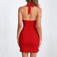 thumbnail image 5 of ZQUUVOU Women's V Neck Halter Dress Fashion Ruffle Trim Bodycon Mini Pleated Elegant Evening Cocktail Dresses Red, 5 of 9