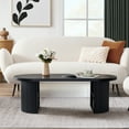 thumbnail image 6 of Wirrytor Mid-Century Oval Fluted Coffee Table with Hidden Storage, 47" Wood Center Table for Living Room, Black, 6 of 9