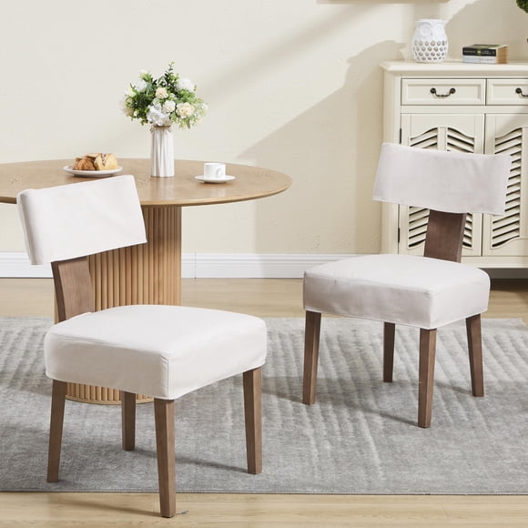 Sillas de Comedor RIVOVA Juego de 2 con Patas de Madera y Tapizado en Lino Beige